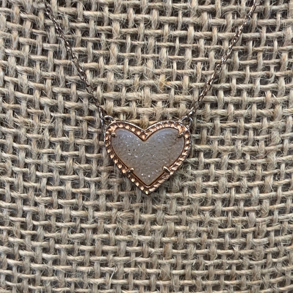 Kendra Scott Ari Heart Necklace Rose Gold Druzy Heart Pendant 16 inch 5394